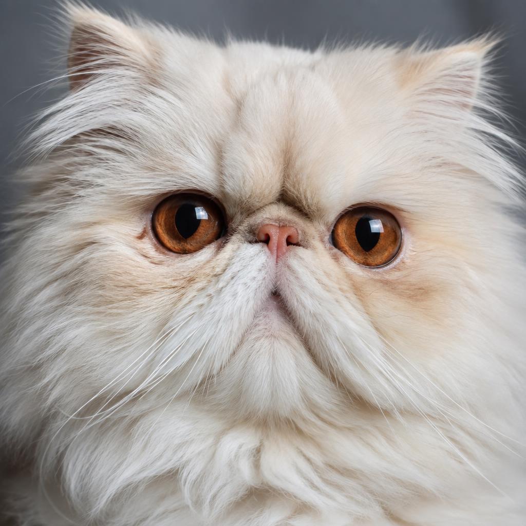 Close-up of a peke-face Persian cat with large round copper eyes